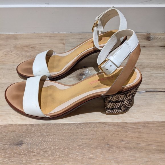 White Cole Haan Reptile Print Block Sandals / Heels, Size 9 with 3 inch heel - Picture 3 of 5